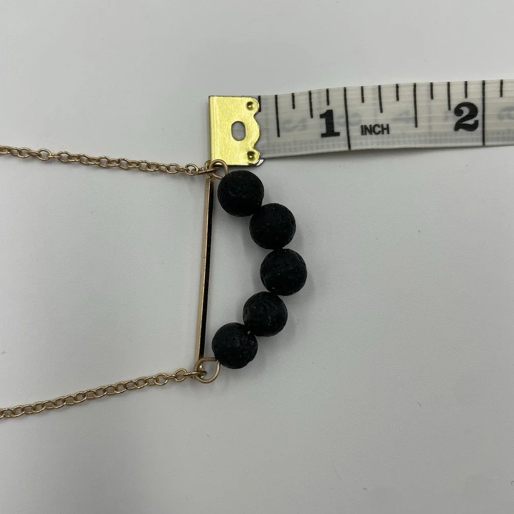 Gold Tone Black Lava Stone Aromatherapy Essential Oil Statement Necklace 18-20